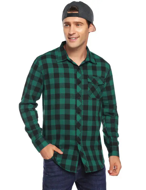 Men's Flannel Plaid Long Sleeve Shirt