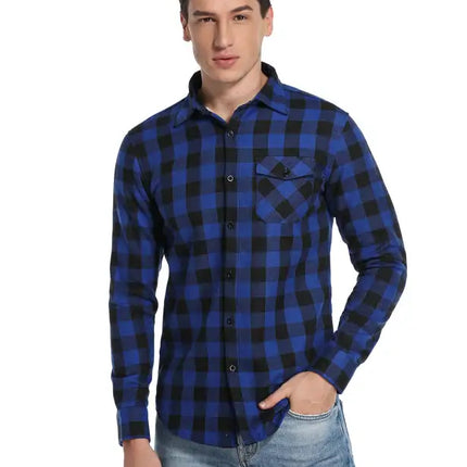 Men's Flannel Plaid Plus Velvet Long Sleeve Shirt