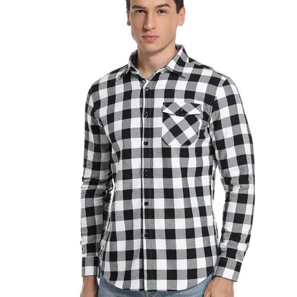 Men's Flannel Plaid Plus Velvet Long Sleeve Shirt