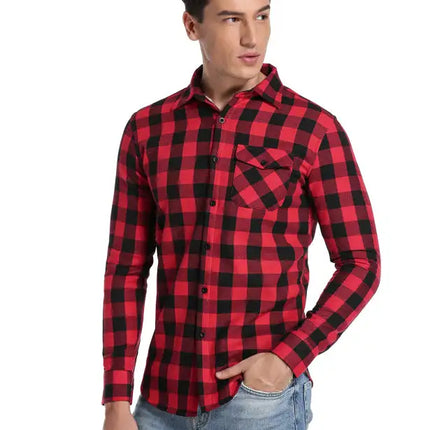 Men's Flannel Plaid Plus Velvet Long Sleeve Shirt