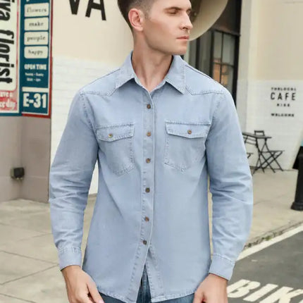 Camisa vaquera de manga larga informal a la moda para hombre 