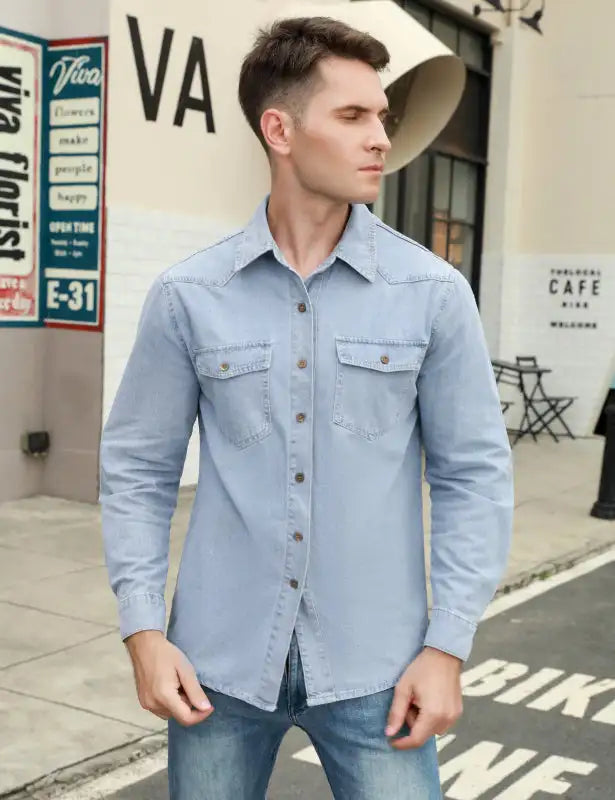 Men'S Casual Fashion Long Sleeve Denim Shirt