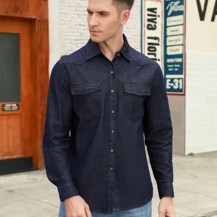 Camisa vaquera de manga larga informal a la moda para hombre 