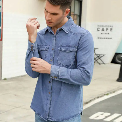 Camisa vaquera de manga larga informal a la moda para hombre 