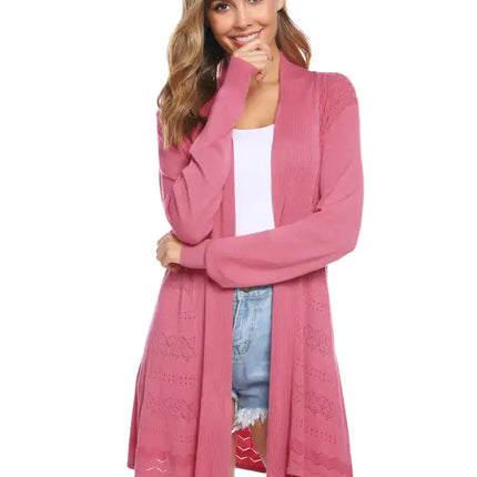 Cárdigan de manga larga de punto abierto para mujer 