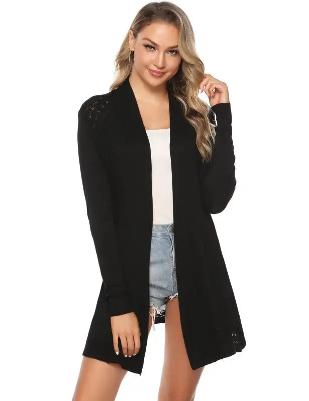 Cárdigan de manga larga de punto abierto para mujer 