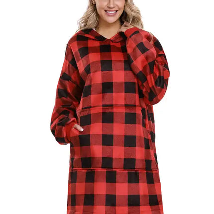 Manta perezosa con bolsillo y capucha de terciopelo de gran tamaño 