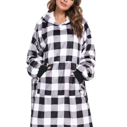 Manta perezosa con bolsillo y capucha de terciopelo de gran tamaño 