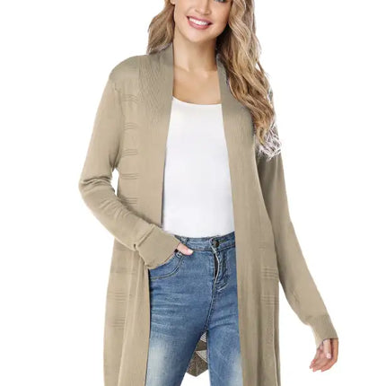 Cárdigan largo calado de punto para mujer 