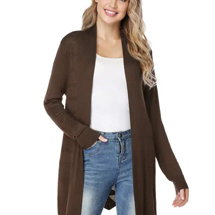 Cárdigan largo calado de punto para mujer 