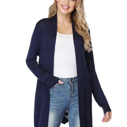 Cárdigan largo calado de punto para mujer 