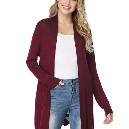 Cárdigan largo calado de punto para mujer 