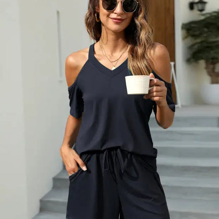 Women's Crew Neck Athleisure Pair Short Sleeve Suit