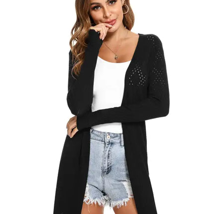 Cárdigan de manga larga de punto abierto para mujer 
