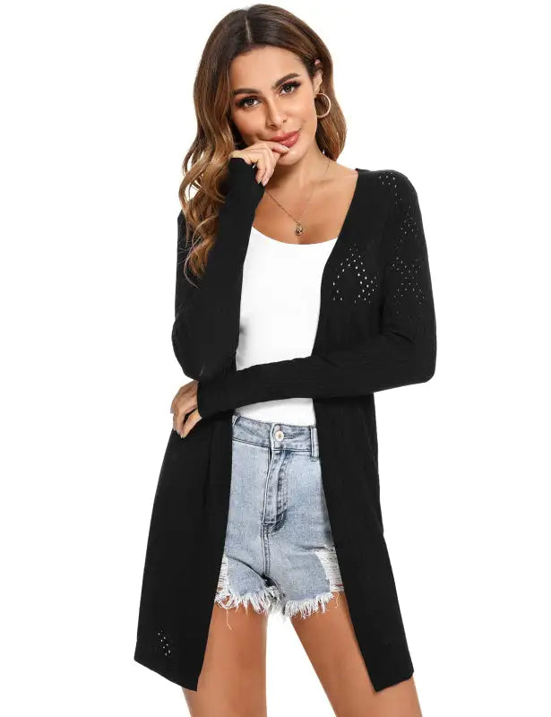 Cárdigan de manga larga de punto abierto para mujer 