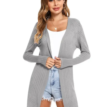 Cárdigan de manga larga de punto abierto para mujer 
