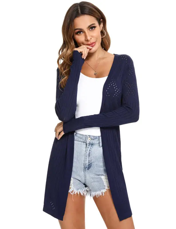 Cárdigan de manga larga de punto abierto para mujer 