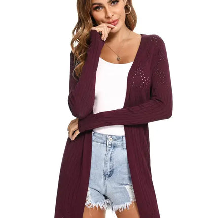 Cárdigan de manga larga de punto abierto para mujer 