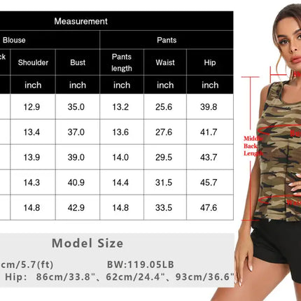 Women's Camouflage Vest And Color Shorts Suit