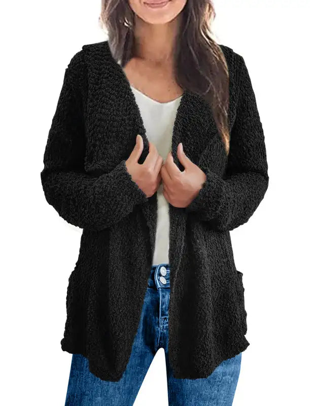 Cárdigan de forro polar con cepillo de dientes informal, tendencia de moda para mujer 