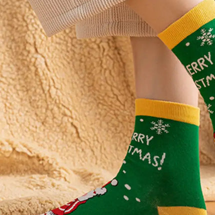 Calcetines de algodón con estampado de dibujos animados navideños 