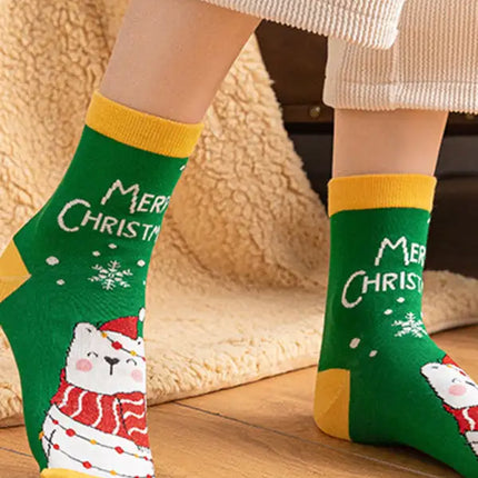 Calcetines de algodón con estampado de dibujos animados navideños 
