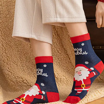 Calcetines de algodón con estampado de dibujos animados navideños 