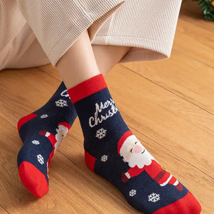 Calcetines de algodón con estampado de dibujos animados navideños 