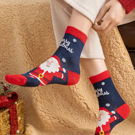 Calcetines de algodón con estampado de dibujos animados navideños 