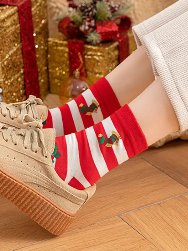 Calcetines de algodón con estampado de dibujos animados navideños 
