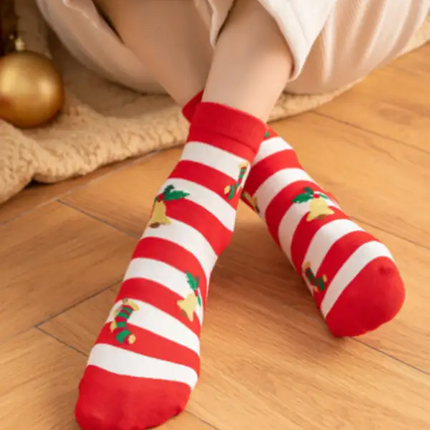 Calcetines de algodón con estampado de dibujos animados navideños 