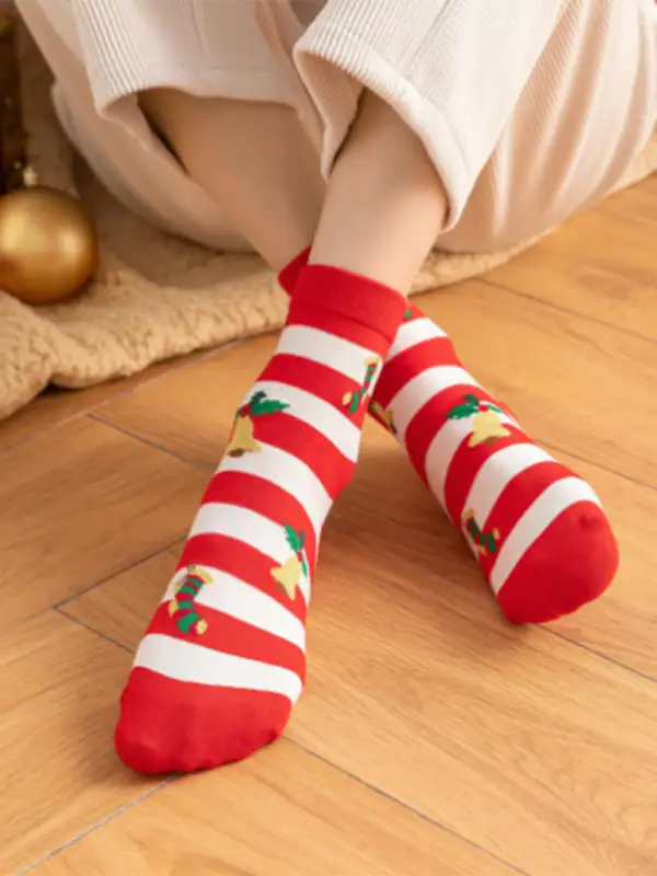 Calcetines de algodón con estampado de dibujos animados navideños 