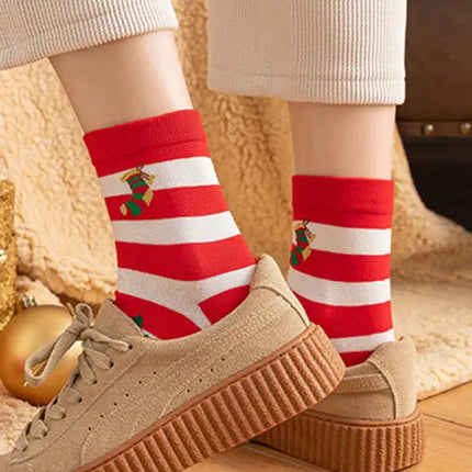 Calcetines de algodón con estampado de dibujos animados navideños 