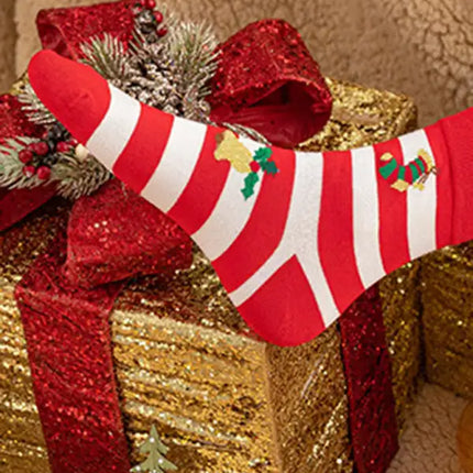 Calcetines de algodón con estampado de dibujos animados navideños 