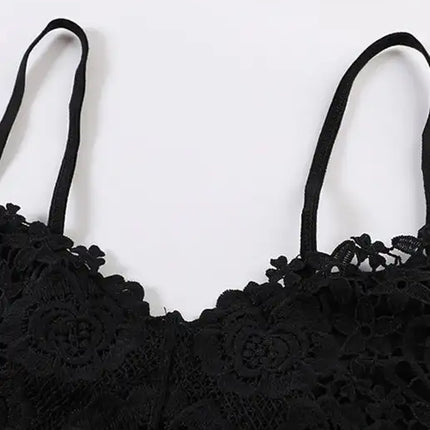 Spaghetti Straps Crochet Lace Hollow Out Bra Thong Lingerie Set