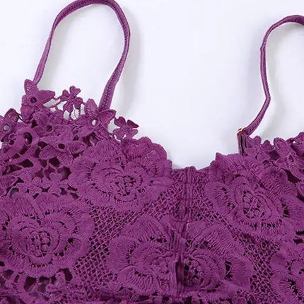 Spaghetti Straps Crochet Lace Hollow Out Bra Thong Lingerie Set