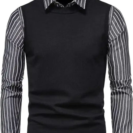 Men's Fake Two Shirts Button Down Shirts Long-Sleeve Work Shirt Spread Collar Tops