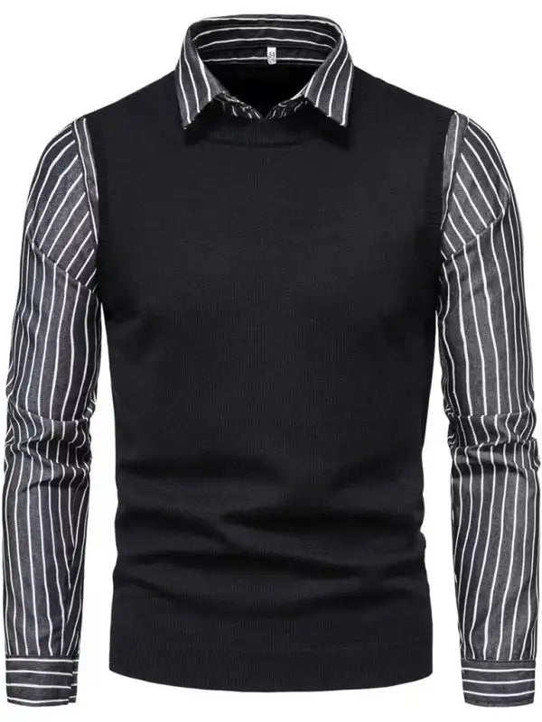 Men's Fake Two Shirts Button Down Shirts Long-Sleeve Work Shirt Spread Collar Tops