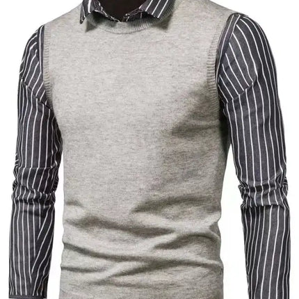 Men's Fake Two Shirts Button Down Shirts Long-Sleeve Work Shirt Spread Collar Tops