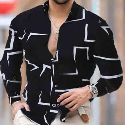 Men's Spring/Summer Fashion Printed Long Sleeve Shirt