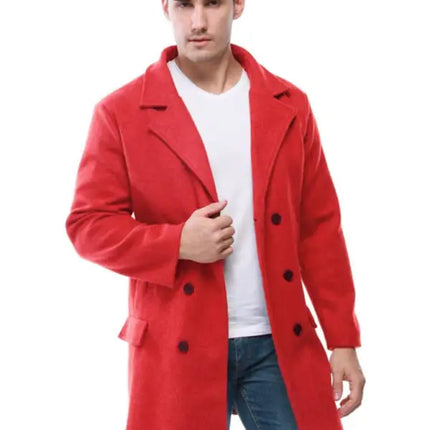 Fashion Double Breasted Business Casual Mid Length Men's Lapel Classic Woolen Trench Coat