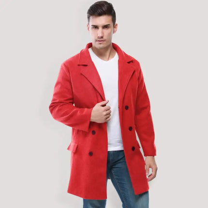 Fashion Double Breasted Business Casual Mid Length Men's Lapel Classic Woolen Trench Coat