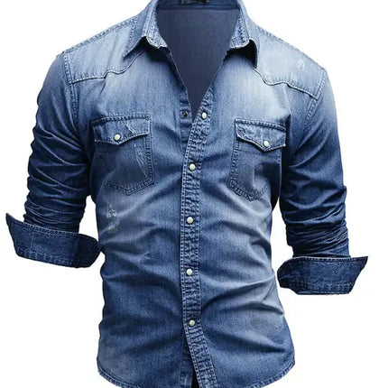 Casual Men's Double Pocket Men's Casual Long Sleeve Denim Shirt Jacket