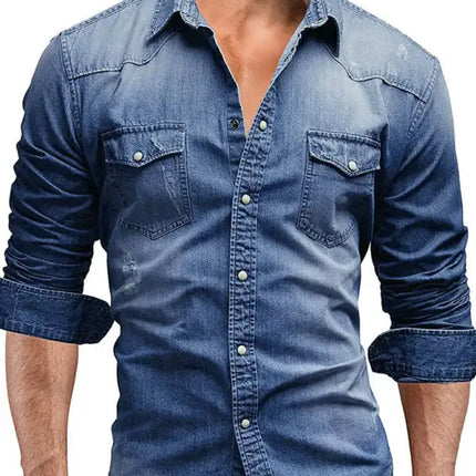 Casual Men's Double Pocket Men's Casual Long Sleeve Denim Shirt Jacket