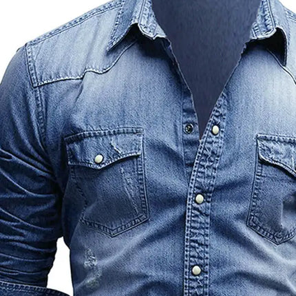 Casual Men's Double Pocket Men's Casual Long Sleeve Denim Shirt Jacket