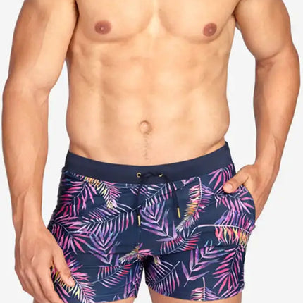 Bañador tipo bóxer con cremallera y bolsillo con estampado de hojas de colores para hombre 
