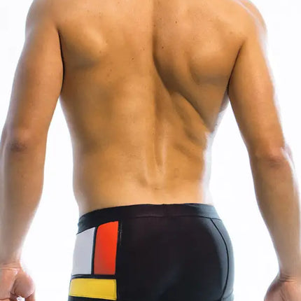 Bañador tipo bóxer con copa y cinturón sexy con retazos multicolores para hombre 