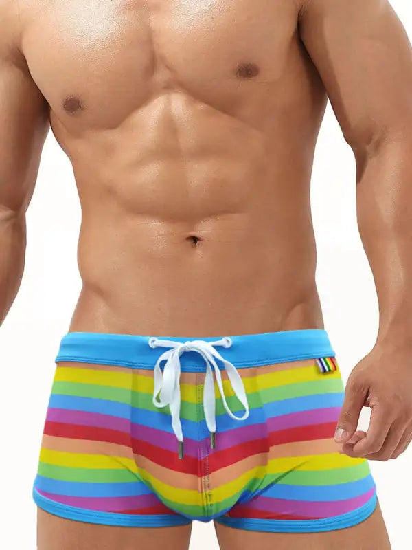 Bañador tipo bóxer con abertura atada Rainbow Fashion para hombre 