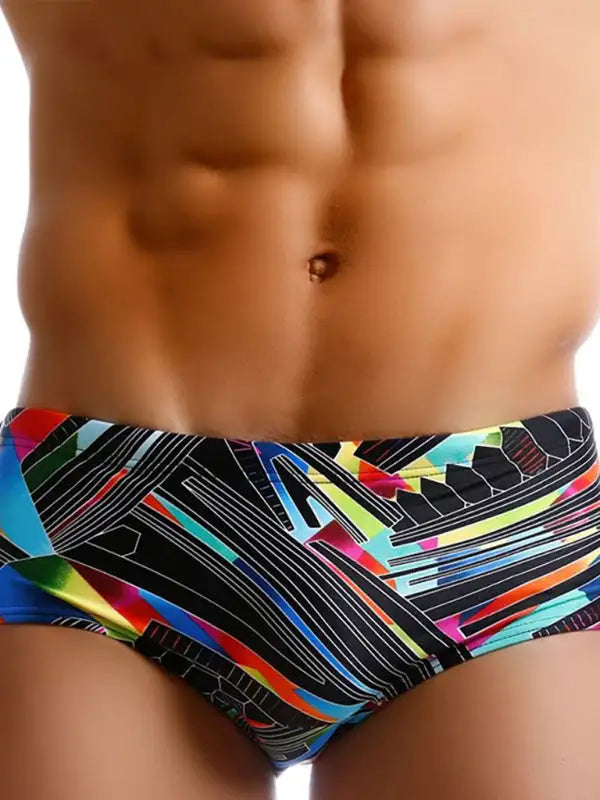 Bañador tipo bóxer con estampado irregular geométrico de líneas coloridas para hombre 