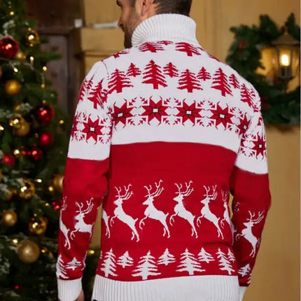 High Neck Christmas Theme Jacquard Couple Long Sleeve Sweater